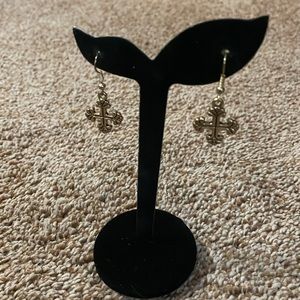 Gold tone cross pierced earrings
